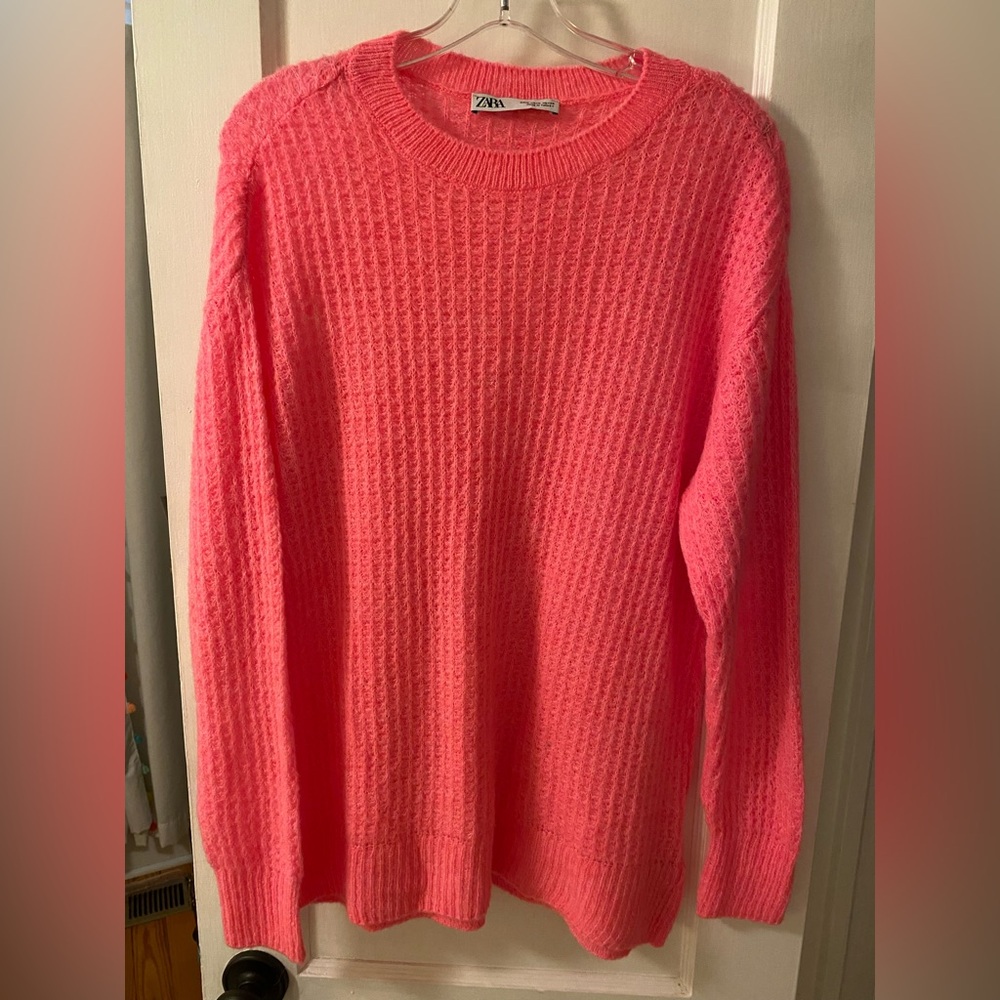 Zara Bright Pink Crew Neck Sweater